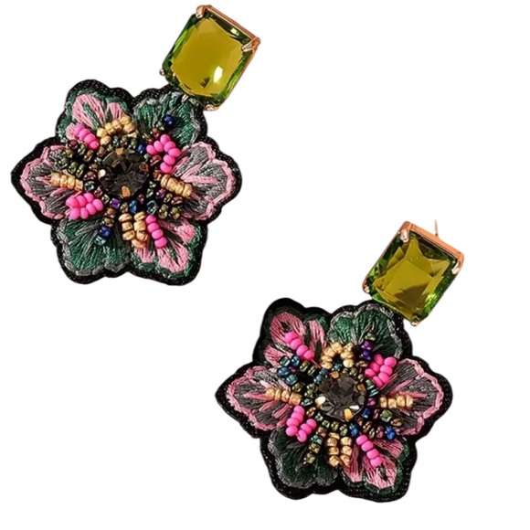 Fashion Jewelry Jewelry - Zircon and Seed Beaded Embroidered Flower Earrings